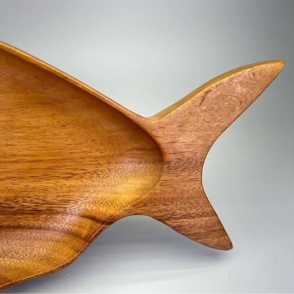 Vintage MCM Monkey Pod Wood Fish Shaped  Serving Bowl Platter - Picture 3 of 11